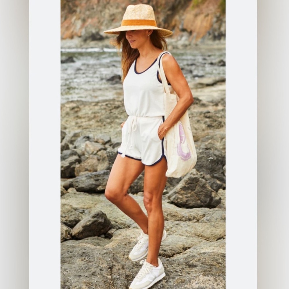 Faherty White and Navy Jumpsuit